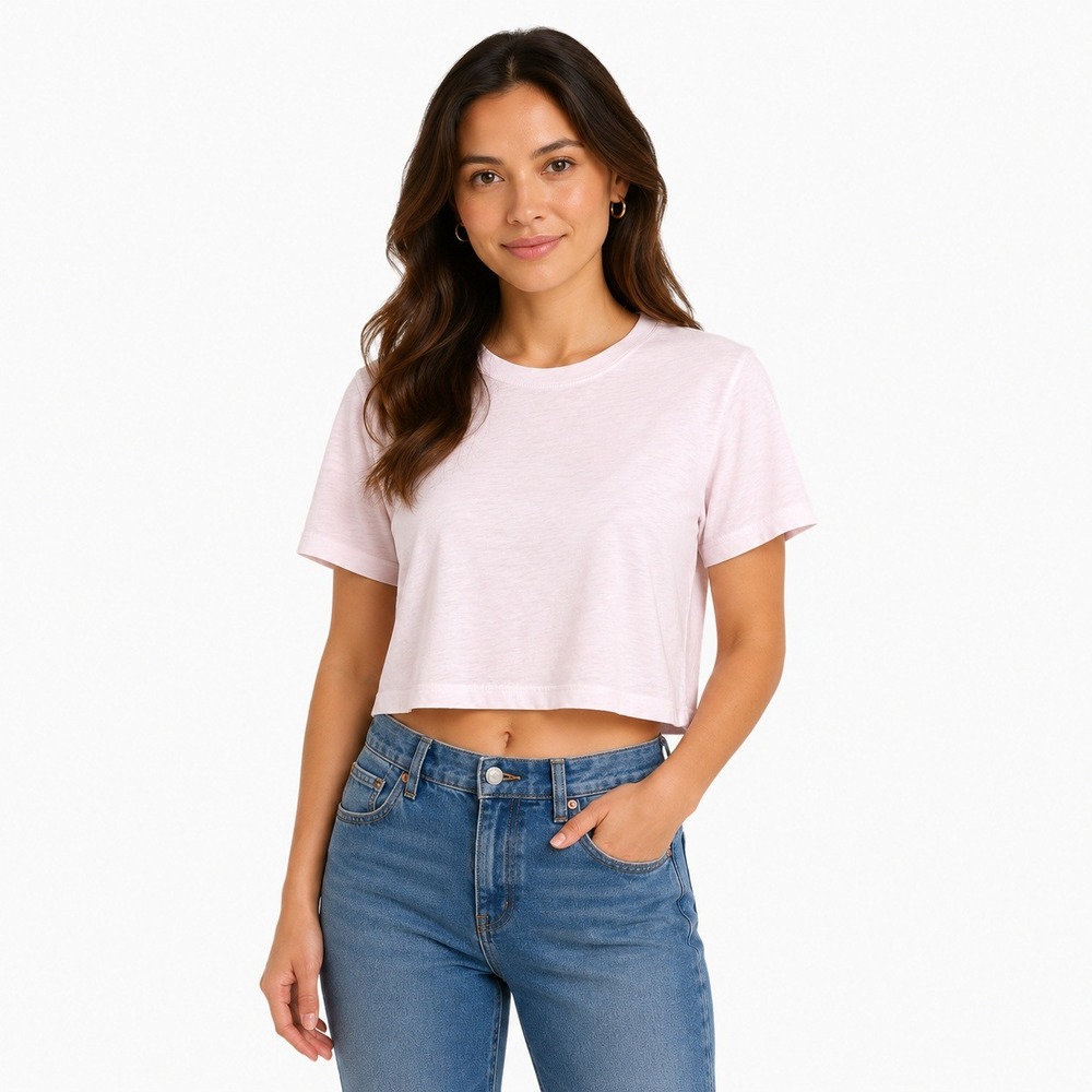Madewell Top Womens Extra Small Pink The Easy Crop Crew Neck Tee Soft Slub NS568